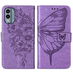 Coque Portefeuille Papillon Livre Cuir Etui Clapet YB1 pour Nokia X30 5G Violet Clair