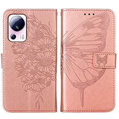 Coque Portefeuille Papillon Livre Cuir Etui Clapet YB1 pour Xiaomi Mi 13 Lite 5G Or Rose