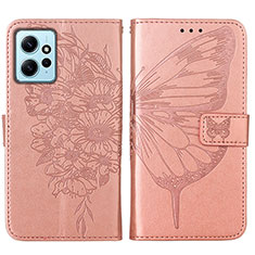 Coque Portefeuille Papillon Livre Cuir Etui Clapet YB1 pour Xiaomi Redmi Note 12 4G Or Rose