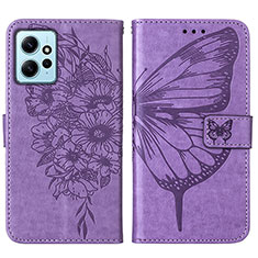 Coque Portefeuille Papillon Livre Cuir Etui Clapet YB1 pour Xiaomi Redmi Note 12 4G Violet Clair