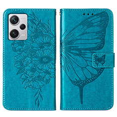 Coque Portefeuille Papillon Livre Cuir Etui Clapet YB1 pour Xiaomi Redmi Note 12 Explorer Bleu