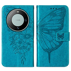 Coque Portefeuille Papillon Livre Cuir Etui Clapet YB2 pour Huawei Mate 60 Bleu