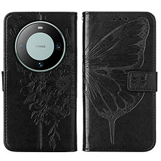 Coque Portefeuille Papillon Livre Cuir Etui Clapet YB2 pour Huawei Mate 60 Noir