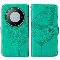 Coque Portefeuille Papillon Livre Cuir Etui Clapet YB2 pour Huawei Mate 60 Vert