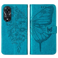 Coque Portefeuille Papillon Livre Cuir Etui Clapet YB2 pour Oppo A58 5G Bleu