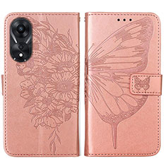 Coque Portefeuille Papillon Livre Cuir Etui Clapet YB2 pour Oppo A58 5G Or Rose