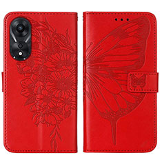 Coque Portefeuille Papillon Livre Cuir Etui Clapet YB2 pour Oppo A58 5G Rouge
