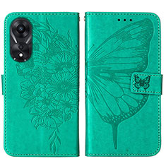 Coque Portefeuille Papillon Livre Cuir Etui Clapet YB2 pour Oppo A58 5G Vert