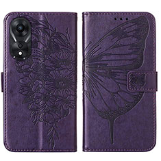 Coque Portefeuille Papillon Livre Cuir Etui Clapet YB2 pour Oppo A58 5G Violet