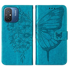 Coque Portefeuille Papillon Livre Cuir Etui Clapet YB2 pour Xiaomi Poco C55 Bleu