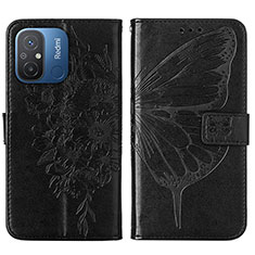 Coque Portefeuille Papillon Livre Cuir Etui Clapet YB2 pour Xiaomi Poco C55 Noir