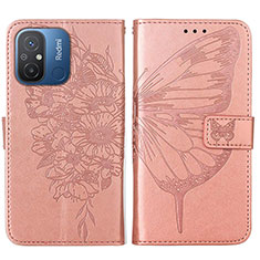 Coque Portefeuille Papillon Livre Cuir Etui Clapet YB2 pour Xiaomi Poco C55 Or Rose