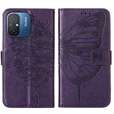 Coque Portefeuille Papillon Livre Cuir Etui Clapet YB2 pour Xiaomi Poco C55 Violet