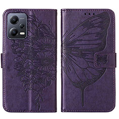 Coque Portefeuille Papillon Livre Cuir Etui Clapet YB2 pour Xiaomi Poco X5 5G Violet