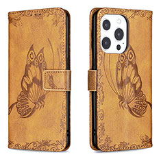 Coque Portefeuille Papillon Livre Cuir Etui Clapet Z01 pour Apple iPhone 15 Pro Marron
