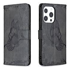 Coque Portefeuille Papillon Livre Cuir Etui Clapet Z01 pour Apple iPhone 15 Pro Noir