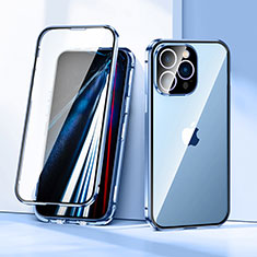 Coque Rebord Bumper Luxe Aluminum Metal Miroir 360 Degres Housse Etui Aimant LK1 pour Apple iPhone 13 Pro Bleu