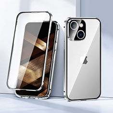 Coque Rebord Bumper Luxe Aluminum Metal Miroir 360 Degres Housse Etui Aimant LK1 pour Apple iPhone 15 Plus Argent