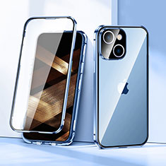 Coque Rebord Bumper Luxe Aluminum Metal Miroir 360 Degres Housse Etui Aimant LK1 pour Apple iPhone 15 Plus Bleu