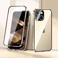 Coque Rebord Bumper Luxe Aluminum Metal Miroir 360 Degres Housse Etui Aimant LK1 pour Apple iPhone 15 Plus Or