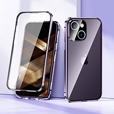 Coque Rebord Bumper Luxe Aluminum Metal Miroir 360 Degres Housse Etui Aimant LK1 pour Apple iPhone 15 Plus Violet