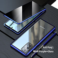 Coque Rebord Bumper Luxe Aluminum Metal Miroir 360 Degres Housse Etui Aimant LK1 pour Samsung Galaxy Note 20 5G Bleu