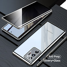 Coque Rebord Bumper Luxe Aluminum Metal Miroir 360 Degres Housse Etui Aimant LK1 pour Samsung Galaxy Note 20 Ultra 5G Argent