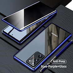 Coque Rebord Bumper Luxe Aluminum Metal Miroir 360 Degres Housse Etui Aimant LK1 pour Samsung Galaxy Note 20 Ultra 5G Bleu