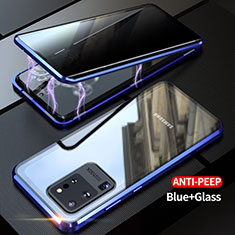 Coque Rebord Bumper Luxe Aluminum Metal Miroir 360 Degres Housse Etui Aimant LK1 pour Samsung Galaxy S20 Ultra 5G Bleu
