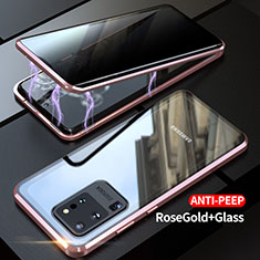Coque Rebord Bumper Luxe Aluminum Metal Miroir 360 Degres Housse Etui Aimant LK1 pour Samsung Galaxy S20 Ultra 5G Or Rose