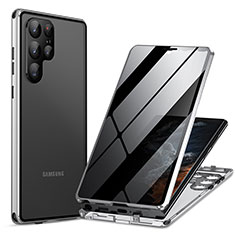 Coque Rebord Bumper Luxe Aluminum Metal Miroir 360 Degres Housse Etui Aimant LK1 pour Samsung Galaxy S22 Ultra 5G Argent