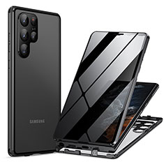 Coque Rebord Bumper Luxe Aluminum Metal Miroir 360 Degres Housse Etui Aimant LK1 pour Samsung Galaxy S22 Ultra 5G Noir