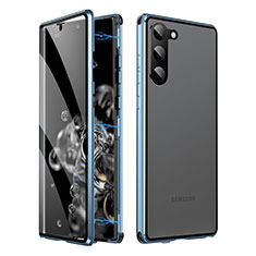 Coque Rebord Bumper Luxe Aluminum Metal Miroir 360 Degres Housse Etui Aimant LK1 pour Samsung Galaxy S23 Plus 5G Bleu