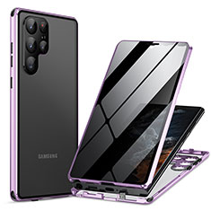 Coque Rebord Bumper Luxe Aluminum Metal Miroir 360 Degres Housse Etui Aimant LK1 pour Samsung Galaxy S23 Ultra 5G Violet
