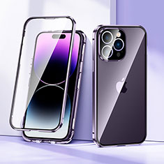 Coque Rebord Bumper Luxe Aluminum Metal Miroir 360 Degres Housse Etui Aimant LK2 pour Apple iPhone 14 Pro Max Violet