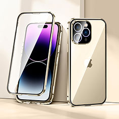 Coque Rebord Bumper Luxe Aluminum Metal Miroir 360 Degres Housse Etui Aimant LK2 pour Apple iPhone 15 Pro Or