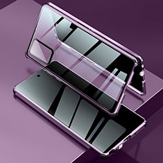 Coque Rebord Bumper Luxe Aluminum Metal Miroir 360 Degres Housse Etui Aimant LK2 pour Samsung Galaxy Note 20 5G Violet