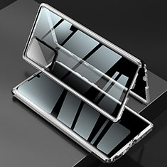 Coque Rebord Bumper Luxe Aluminum Metal Miroir 360 Degres Housse Etui Aimant LK2 pour Samsung Galaxy Note 20 Ultra 5G Argent