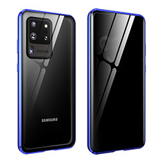 Coque Rebord Bumper Luxe Aluminum Metal Miroir 360 Degres Housse Etui Aimant LK2 pour Samsung Galaxy S20 Ultra 5G Bleu