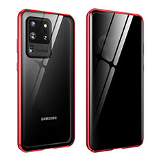 Coque Rebord Bumper Luxe Aluminum Metal Miroir 360 Degres Housse Etui Aimant LK2 pour Samsung Galaxy S20 Ultra 5G Rouge