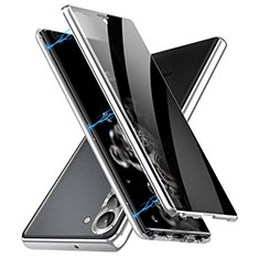 Coque Rebord Bumper Luxe Aluminum Metal Miroir 360 Degres Housse Etui Aimant LK2 pour Samsung Galaxy S22 5G Argent