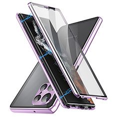 Coque Rebord Bumper Luxe Aluminum Metal Miroir 360 Degres Housse Etui Aimant LK2 pour Samsung Galaxy S22 Ultra 5G Violet
