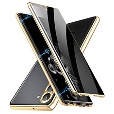 Coque Rebord Bumper Luxe Aluminum Metal Miroir 360 Degres Housse Etui Aimant LK2 pour Samsung Galaxy S23 5G Or