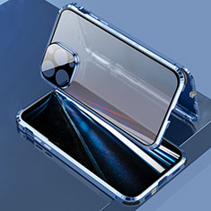 Coque Rebord Bumper Luxe Aluminum Metal Miroir 360 Degres Housse Etui Aimant LK3 pour Apple iPhone 13 Pro Bleu