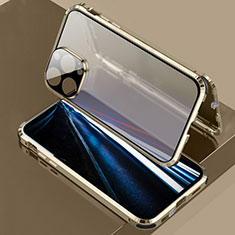 Coque Rebord Bumper Luxe Aluminum Metal Miroir 360 Degres Housse Etui Aimant LK3 pour Apple iPhone 13 Pro Max Or