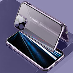 Coque Rebord Bumper Luxe Aluminum Metal Miroir 360 Degres Housse Etui Aimant LK3 pour Apple iPhone 13 Pro Violet