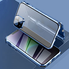 Coque Rebord Bumper Luxe Aluminum Metal Miroir 360 Degres Housse Etui Aimant LK3 pour Apple iPhone 14 Bleu