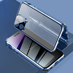 Coque Rebord Bumper Luxe Aluminum Metal Miroir 360 Degres Housse Etui Aimant LK3 pour Apple iPhone 14 Pro Bleu