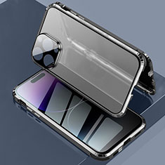 Coque Rebord Bumper Luxe Aluminum Metal Miroir 360 Degres Housse Etui Aimant LK3 pour Apple iPhone 14 Pro Noir