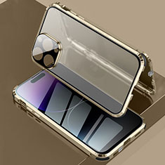 Coque Rebord Bumper Luxe Aluminum Metal Miroir 360 Degres Housse Etui Aimant LK3 pour Apple iPhone 14 Pro Or